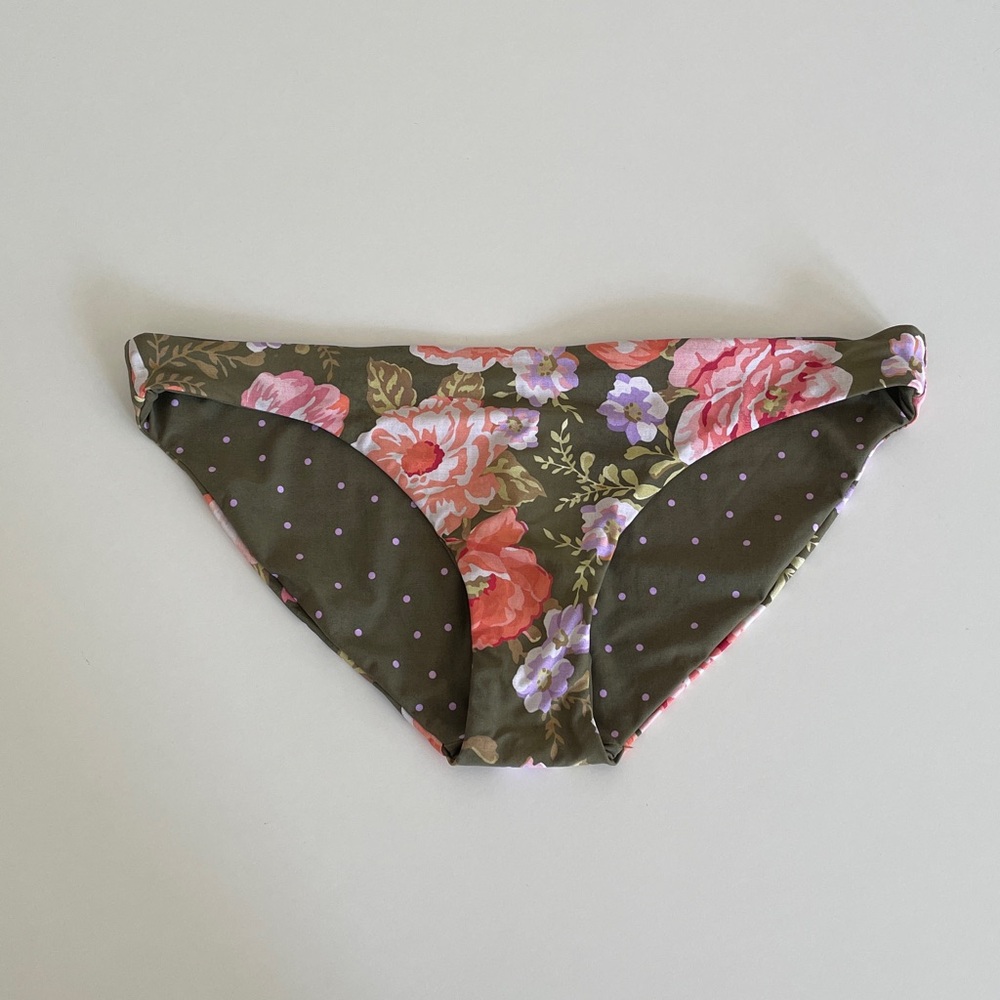 Seafolly Bikini Bottom Reversible Hipster Floral Swim Bottoms Cottage Green